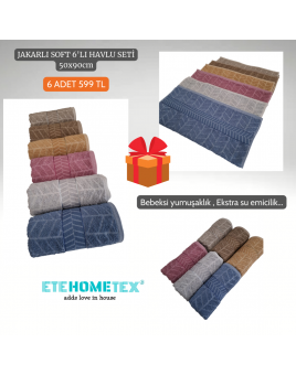 ETEHOMETEX JAKARLI SOFT 6'LI 50x90cm HAVLU SETİ 8696474231835